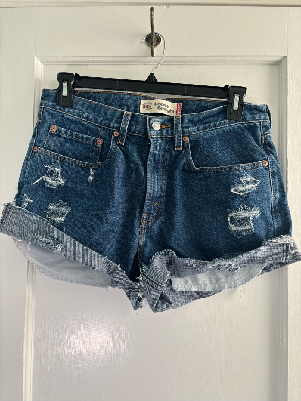 Levi's Rolled Hem Distressed Blue Denim Jean Shorts